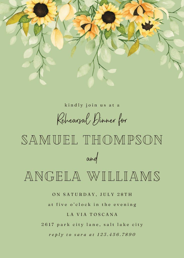 Soft pastel sunflower - rehearsal dinner party invitation